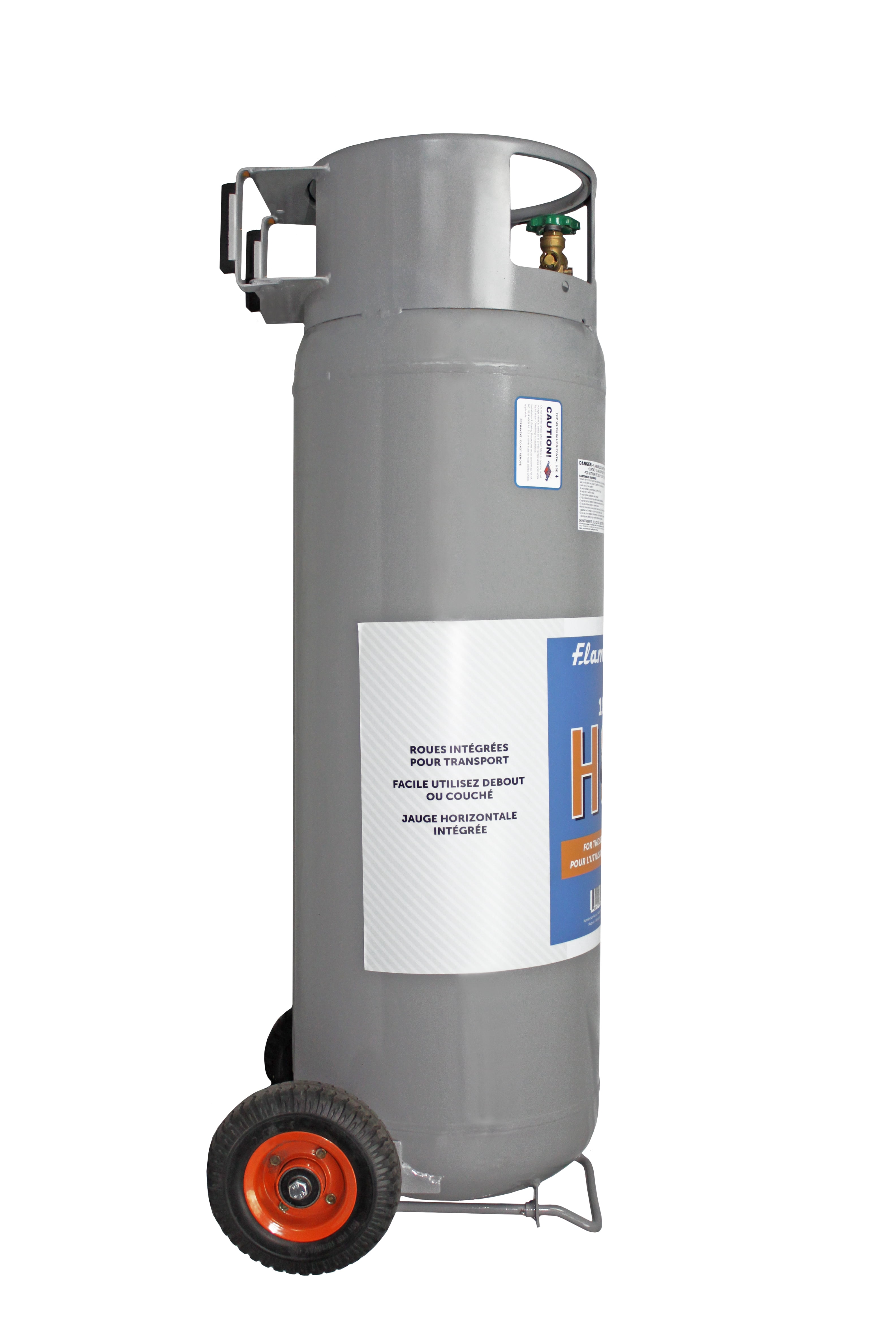 Flame King Horizontal and Vertical Propane Tank, LP Propane Cylinder with Dolly Cart Wheels, 100 lbs