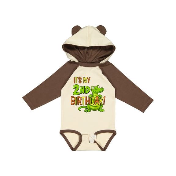 Inktastic It's My 2nd Birthday with Cute Green Alligator Boys or Girls Long Sleeve Baby Bodysuit
