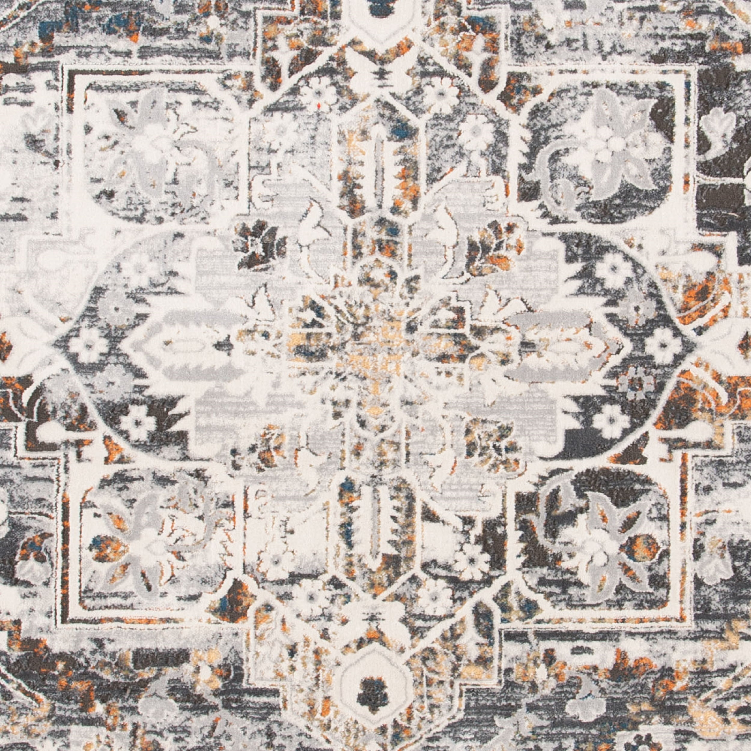 SAFAVIEH Alhambra Leptis Floral Bordered Area Rug, Grey/Cream, 6'7" x 6'7" Square
