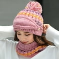 thumbnail image 5 of D-GROEE 3Pcs Womens Girls Multicolor Knit Beanie Scarf Mask Set Soft Warm Woolen Yarn Lined Winter Ski Hat with Pompom, 5 of 7