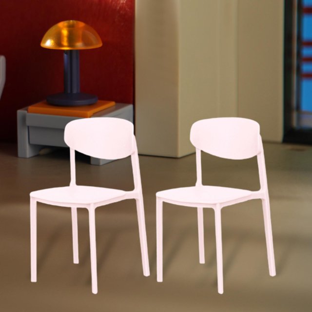 Mini sillas de 1:6, 2 piezas, modelo Micro paisaje, muebles de comedor, sala de estar, cocina, escena, decoración, suministros de paisaje Rosado Macarena Escritorio de casa de muñecas
