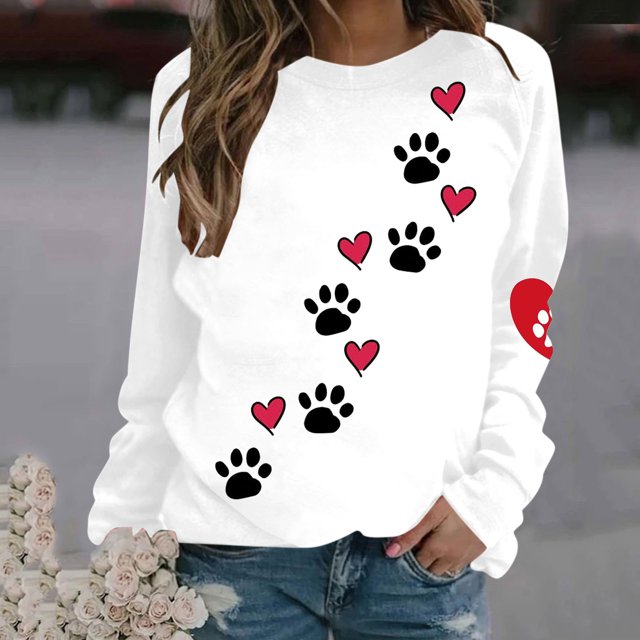 Birdeem Mode Femmes Imprimé Col Rond Chandail Tops Manches Longues Blouse Confortable Chandail en Molleton