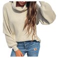 thumbnail image 1 of Gibobby Suéter mujer, Suéter de cuello alto para mujer, de punto trenzado, de color sólido, de punto, para mujer(Blanco,XG), 1 of 5