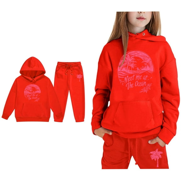 LIUYUNNN Kids Toddler Sweatsuit 2 Piece Long Sleeve Pullover Red Heart Hooded Sweatshirt and Active Jogger Pants Fall Winter Clothes Girls' Clothing Sets 5-6 Yeats Boys Girl Autumn and Winter Outfits
