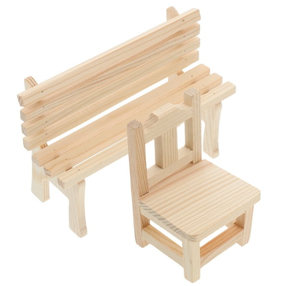 Garden Bench Wood Rectangular Children Seating 2Pcs 5.1X2.2X2.1In