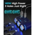 thumbnail image 3 of QC3.0&PD 40W Cigarette Lighter Adapter, 3-Socket 140W Cigarette Lighter Splitter with 12v USB Outlet,Car Charger Adapter with Double/Dual/USB C Charger Multi Port/Plug Outlet for Car Devices, 3 of 17