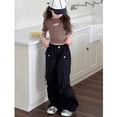 thumbnail image 4 of Hotiary Girl Casual Cargo Pant Kids Solid Color Fashion Elastic High Waist Straight Leg Pants with Pockets Black for 6-16Y, 4 of 8