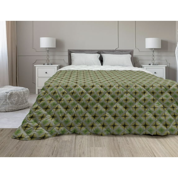 Abstract Down Alternative Comforter, Houndstooth Geometric Pixels Pattern Modern Style in Orange Color Palette, Microfiber Quilt for All Season, 5 Sizes, Apricot and White, by Ambesonne