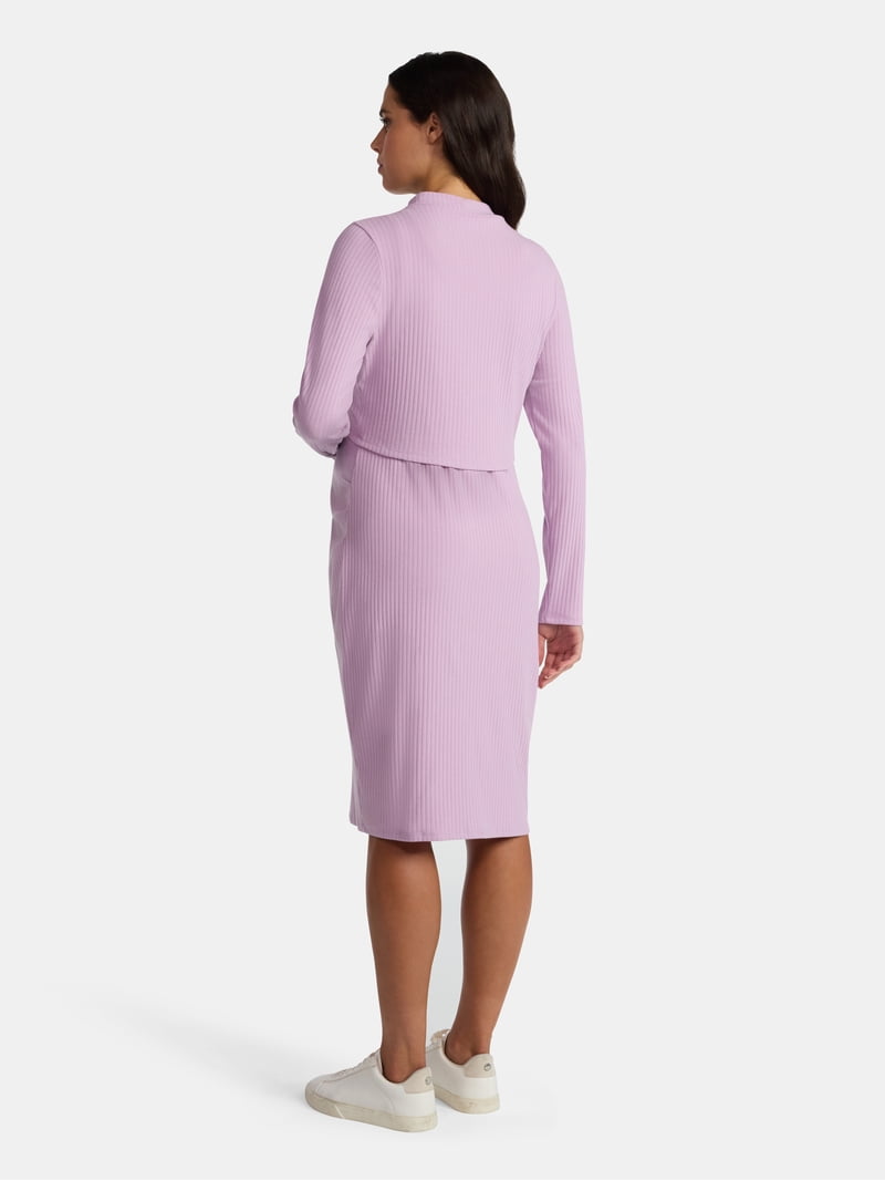 Time and Tru Women's Maternity Ribbed Dress Set, 2-Piece, Size S-xxl