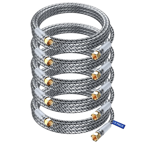 Optimized Title (129 Characters): Maximm RG6 Coaxial Cable 8 feet, 5-Pack Triple Shielded Nylon Braided Cord for TV, Antenna, Satellite Box & Modem, Black/White