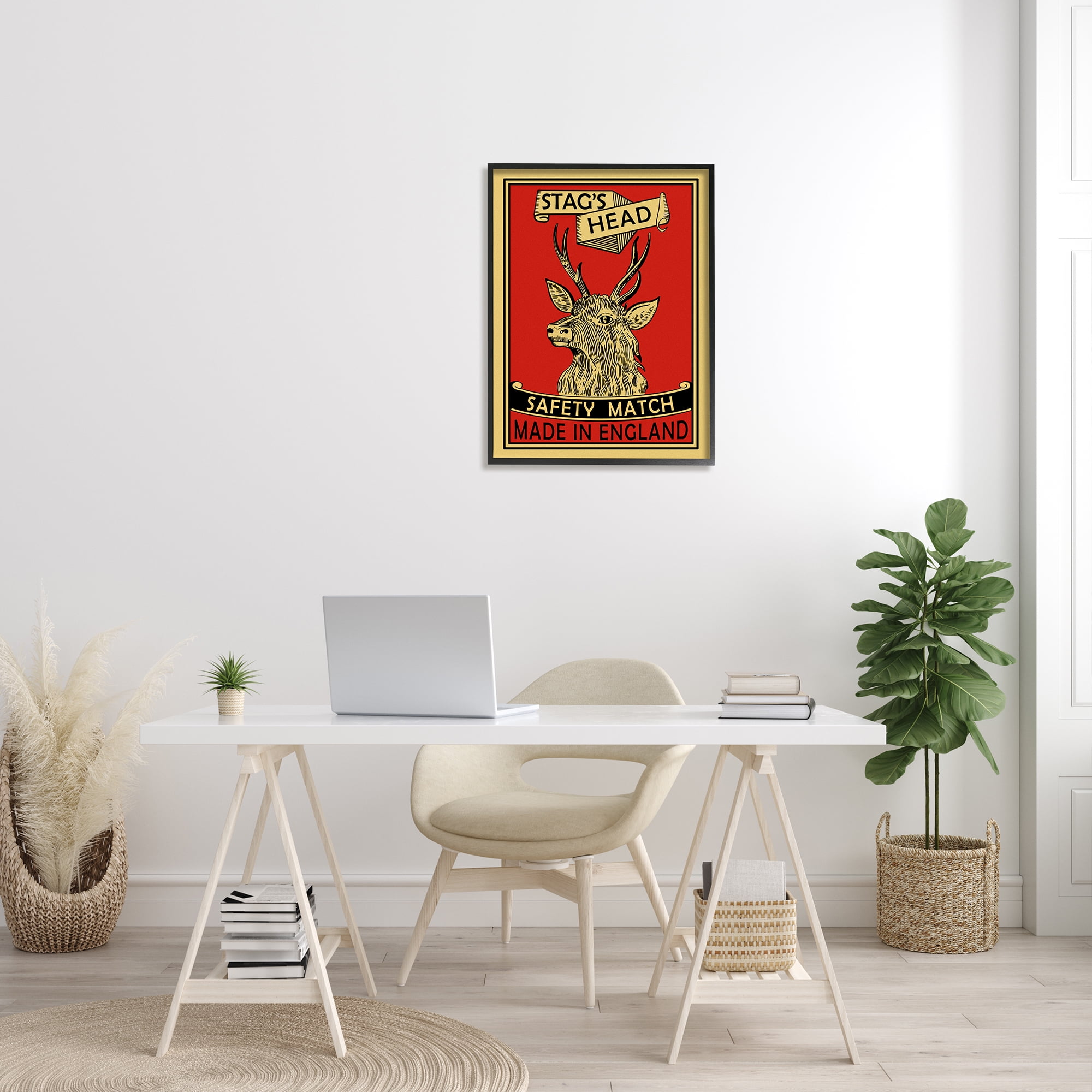 Stupell Industries Stag's Head Safety Match Advertisement Deer Red Yellow, 24 x 30, Designed by Mark Rogan