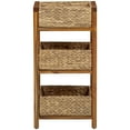 thumbnail image 3 of eHemco 3 Tier Hardwood Frame Grocery Storage Organizer Rack with 3 Woven Water Hyacinth Basket, Light Oak, 3 of 6