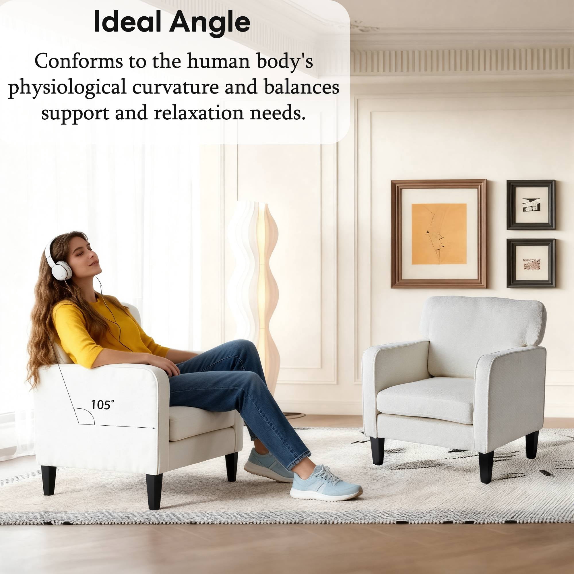 Modern Accent Chair Reading Chair with Armrest, Comfy Lounge Chairs Cozy Armchair for Living Room, White