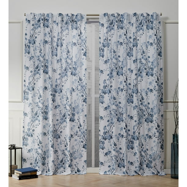 Nicole Miller New York Lillian Fl Cotton Tab Top Curtain Panel Pair Com Lillian Fl Cotton Tab, Nicole Miller Curtains Blue