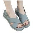 thumbnail image 3 of Gubotare Wide Sandals for Women 2025 Dressy Strappy Arch Support Flat Wedge Sandals Walking Women Open Toe Ankle Strap Comfortable Platform Slip-On Shoes for Summer Beach Casual (Blue,Size 7.5), 3 of 9