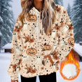 thumbnail image 2 of Frostluinai Womens Halloween Flannel Hooded Sweatshirt Long Sleeve with Pocket Ghosts Pumpkin Print Cozy Fuzzy Fleece Pullover Fall Spooky Season Top, 2 of 7