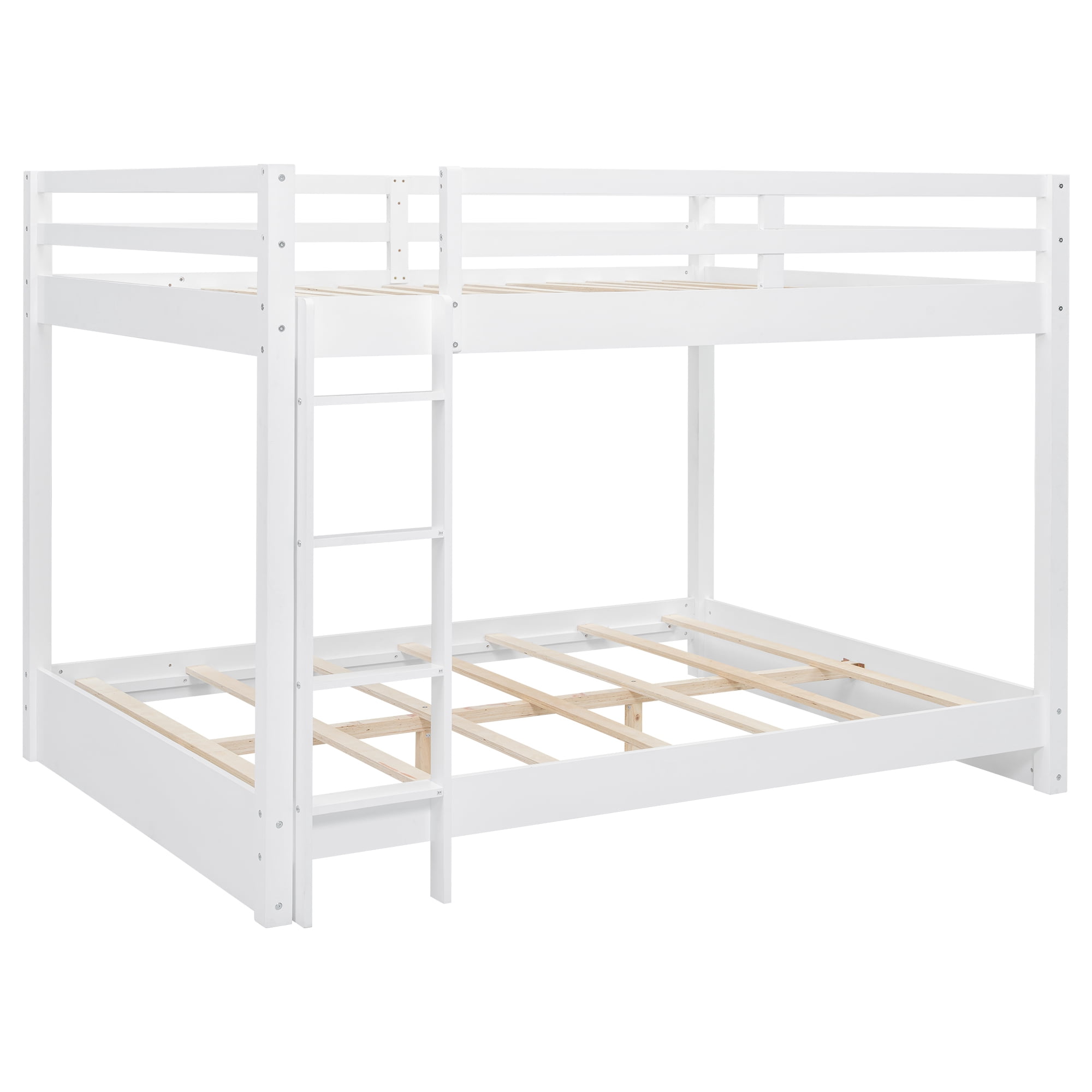 Euroco Wood Queen over Queen Bunk Bed for Kids Teens Adults, White