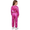 thumbnail image 3 of Hansber Kids Girls Modern Street Hip Hop Jazz Dance Outfits Long Sleeve Metallic Hoodie Crop Top and Pants Set Hot Pink 14, 3 of 7