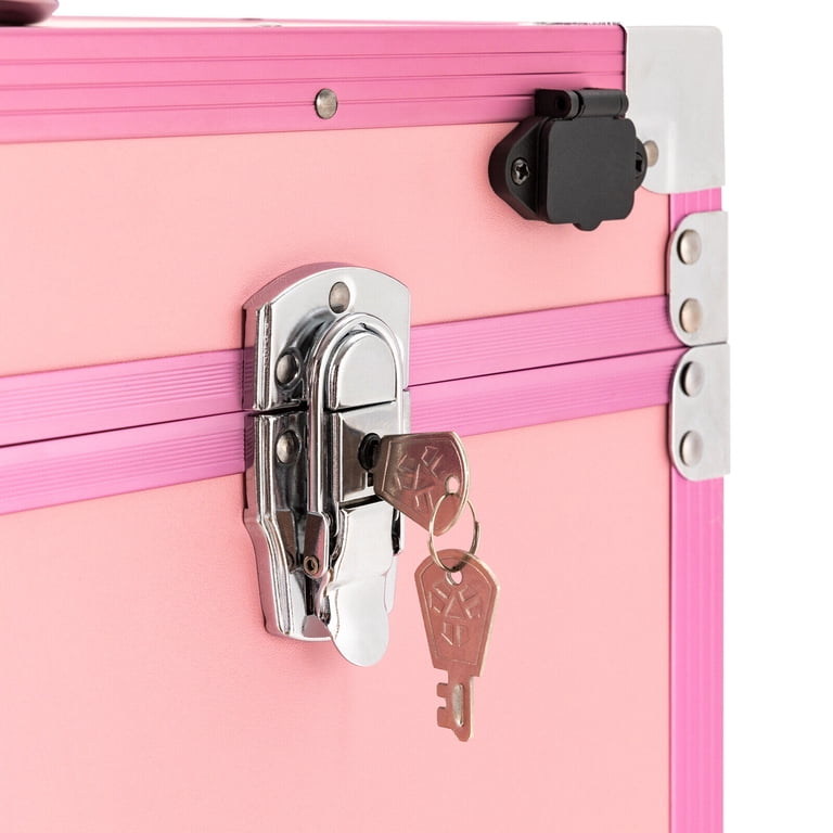 Pink Rolling Manicure Desk Makeup Train Case, Travel Cosmetic