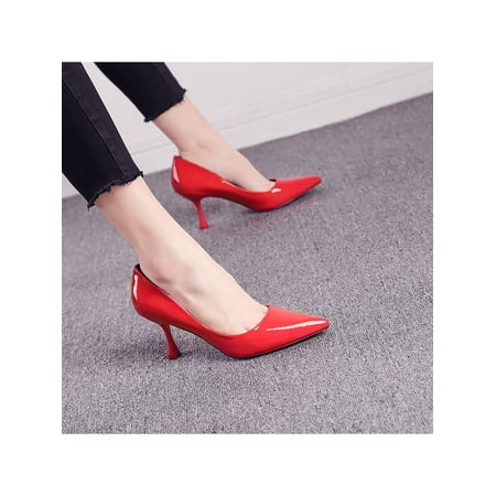 

Wazshop Womens Dress Shoes Comfort Stiletto Heel Slip On Pumps Breathable Pointy Toe Heeled Sandals Women Pump Shoe High Heels Durable Red 5.5