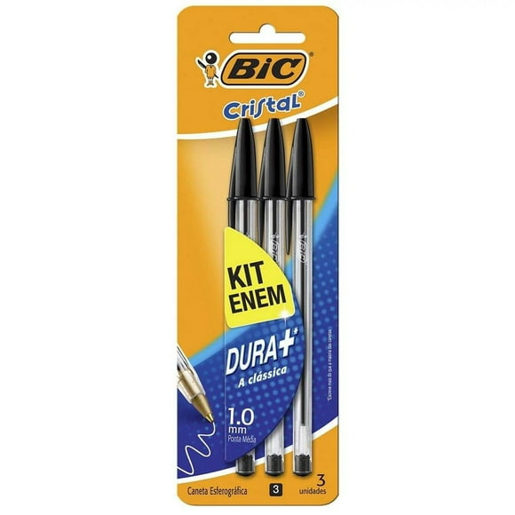 Bolígrafo Bic Cristal Punto Mediano Color Negro 3 piezas