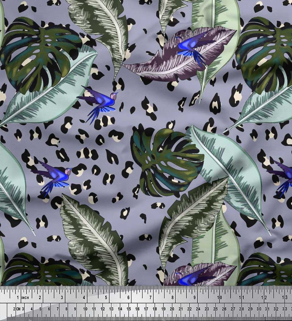 Soimoi Velvet Fabric Leopard Skin,Monstera & Palm Leaves Tropical Print ...