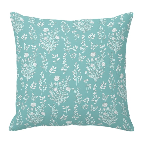 Throw Pillow Covers 18x18 Inch, Mint Green Botanical Decorative Pillow Cases for Couch Sofa Bed, Spring Summer Chic Wildflowers Cotton Linen Square Home Decor Pillowcases with Hidden Zipper
