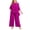 Purple, variant on Plus Size 2 Piece Formal Pant Set, Layered Ruffle 3/4 Sleeve Top with Removable Rhinestone Brooch & Elastic Waist Wide Leg Pants, Elegant Wedding Guest Outfit for Women