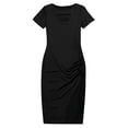 thumbnail image 4 of WTXUE Plus Size Dress, Women's Tailored Slim Dress Short Sleeve Hollow Out Pleated Side Slit Dress, Black Midi Dress, Black 4XL, 4 of 4