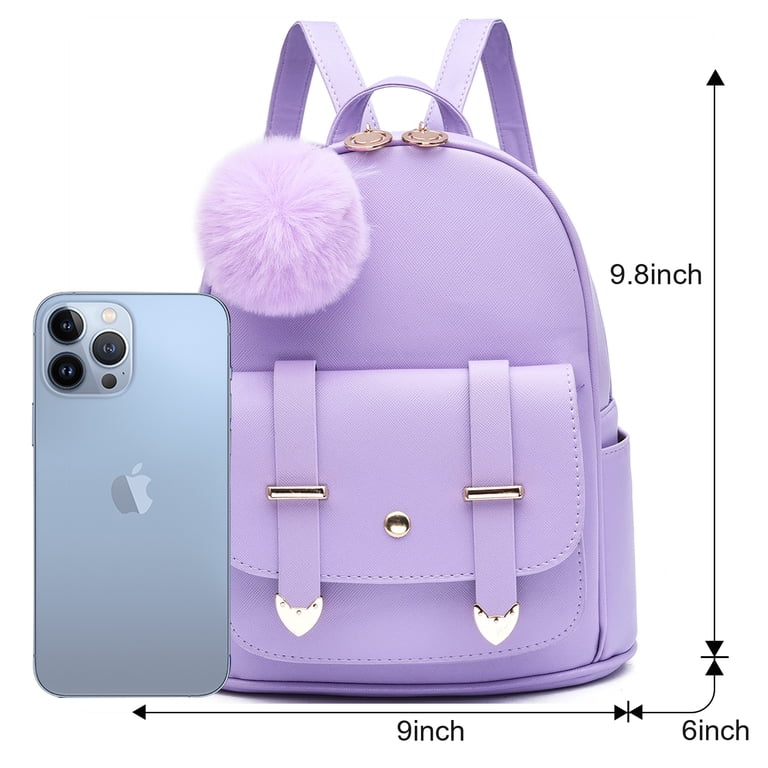 Girls Fashion Mini Backpack Purse, PU Leather Pompom Bookbag  display picture 1