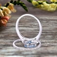 thumbnail image 4 of 2Pcs Wedding Ring Set Cushion Cut 1.75 Carat Aquamarine Engagement Ring On 10k White gold Matching Band Vintage Look Halo Design, 4 of 5