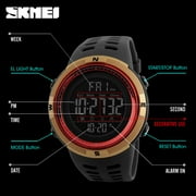 SKMEI Mens Military Watch, Waterproof Digital Sports Alarm Backlit Classic Watch, Black Gold Red