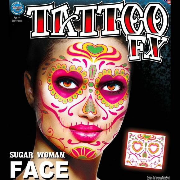 Tinsley Transfers Sugar Skull Woman DODTemporary Tattoo Cinco De Mayo
