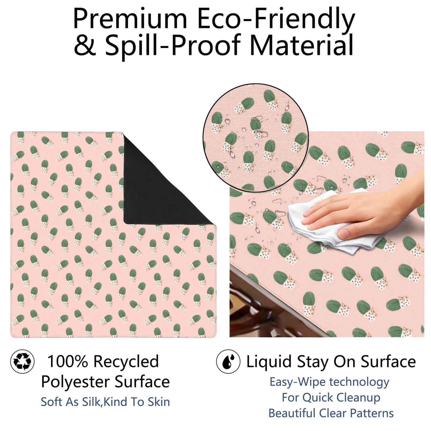 Square Plants Mahjong Mat 31.5 Inches Constructed from Durable Rubber with Anti-Slip Properties and Noise Dampening Technology for Multi-Functional Table Top