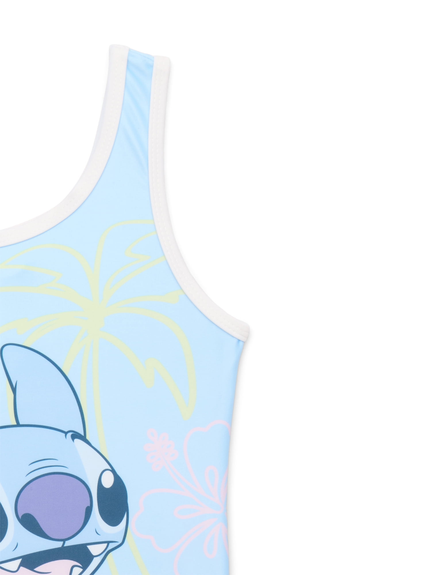Disney Stitch Girls Palms and Hibiscus Graphic One-Piece Swimsuit, Sizes 4-12 & Plus