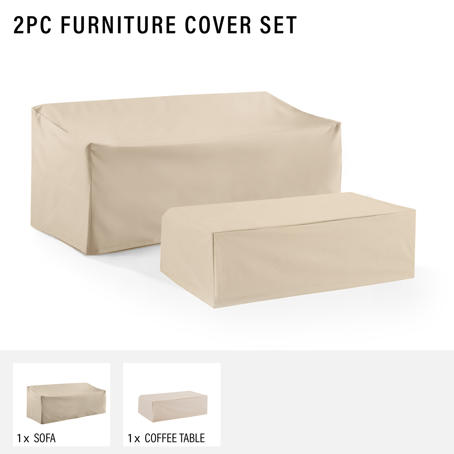 Outdoor Furniture Covers 2 Pack - Patio Sofa Set Protector, Waterproof, Durable, Tan, 48"W x 36.5"D x 14"H