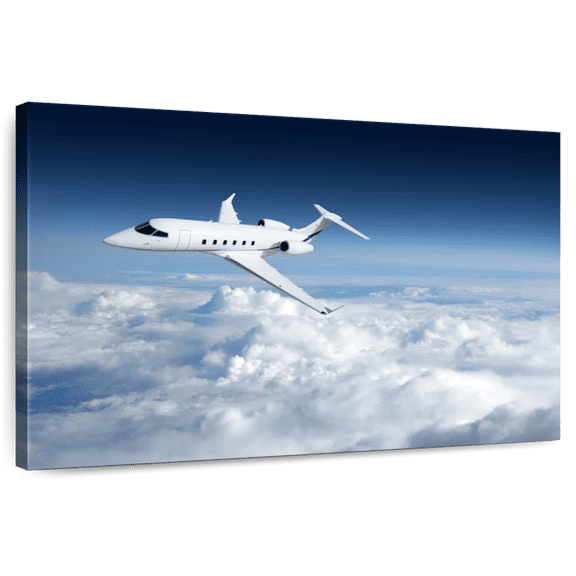 Elephant Stock High Altitude Business Plane Wall Art - Horizontal Canvas Wall Art - Living Room Wall Decor - Transportation Canvas - Blue And White Decor - 12" x 8"