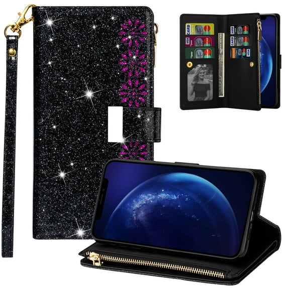 iPhone XS Case, iPhone X Case, Allytech PU Leather Multiple Cards Slots Folio Kickstand Shockproof Protective Magnetic Closure Wallet TPU Back Cover Case for Apple iPhone XS/ iPhone X, Black