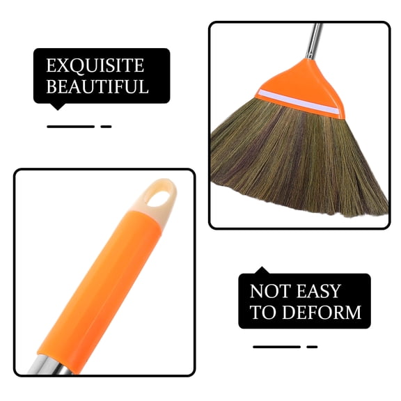 LOLIPPYY Vintage Handheld Grass Sweeper Broom for Wood Floors and Outdoor Cleaning, Orange Design
