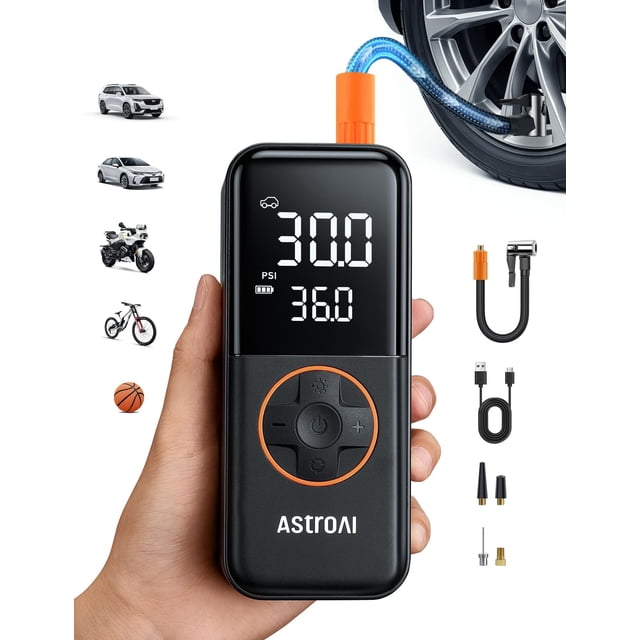 Compresor de aire portátil de 150 PSI con inflador de neumáticos inalámbrico y batería de 6600 mAh que ofrece 5 modos preestablecidos luz LED y función powerbank para coches motos bicis y pelotas