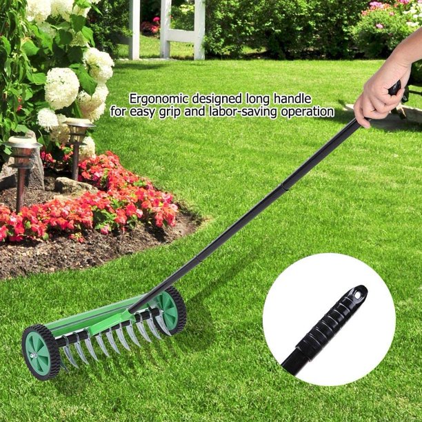 Heavy duty rolling garden deals lawn aerator