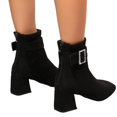 thumbnail image 6 of Willtoo Women Faux Suede Square Toe Buckle Block Heel Ankle Boots, 6 of 6