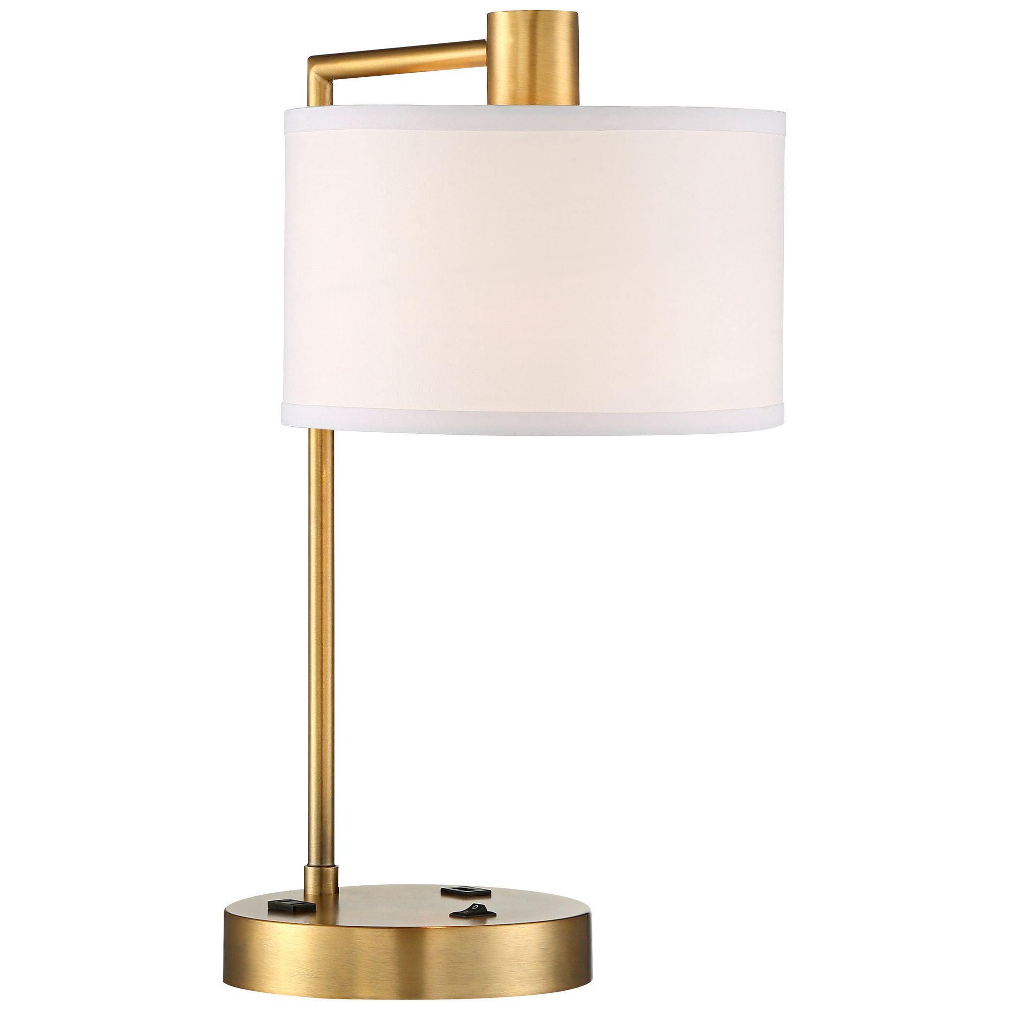 360 Lighting Colby Modern Desk Lamp 21" High Antique Gold with USB and AC Power Outlet in Base White Linen Drum Shade for Bedroom Living Room Desk