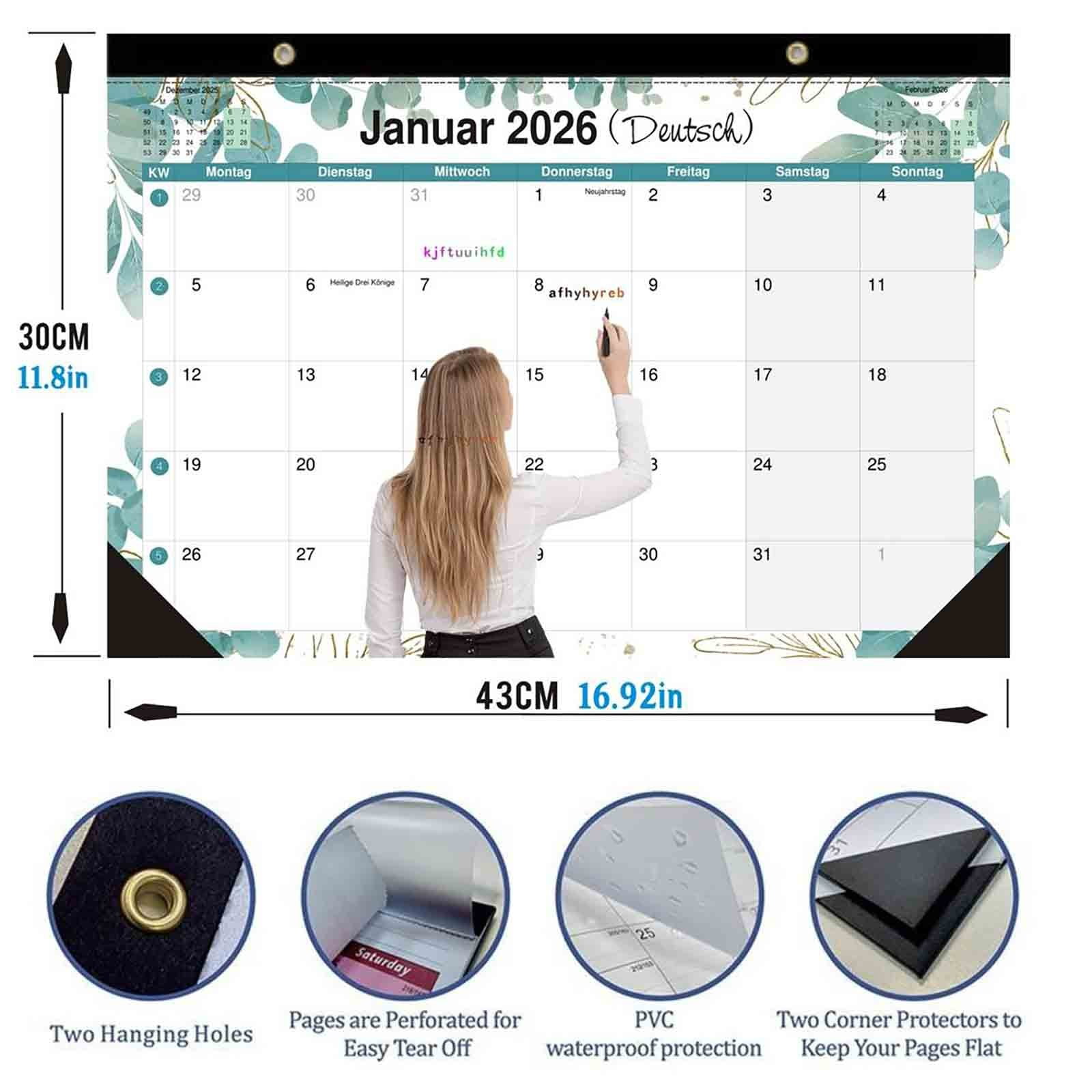 Cadorn 18-Month Wall Calendar Jan 2026 - Jun 2027, Spiral Binding with Hanging Hook, Monthly Weekly Planner for Home Office Organization