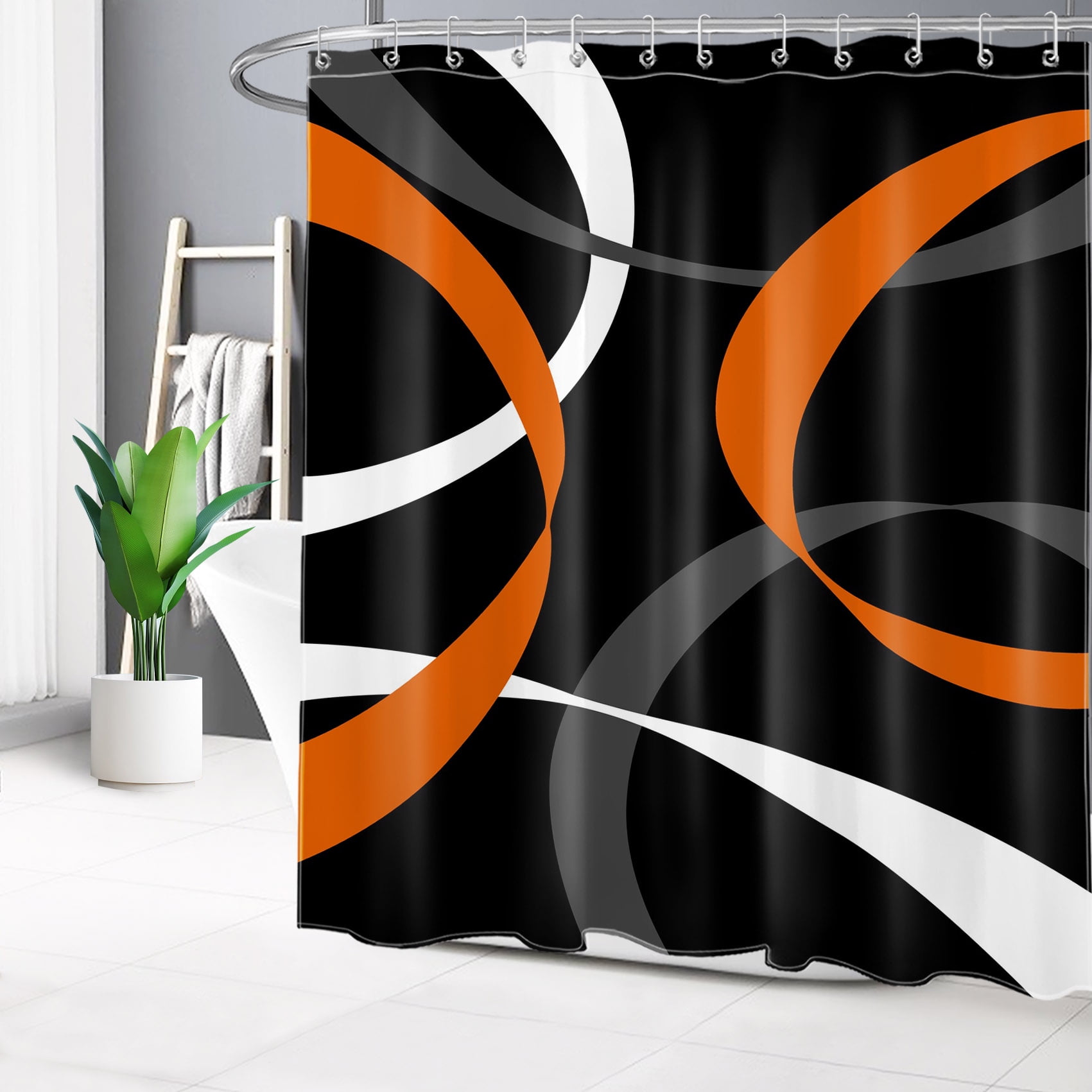 Geometric Shower Curtain Modern Abstract Orange Bathroom Shower Curtain Retro Aesthetic Mid Century Art Home Decor Waterproof Durable Shower Curtain Accessories with 12 Hooks 72x78 Inches
