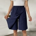 thumbnail image 5 of Knee Length Shorts for Women Summer Casual Cotton Linen Lightweight Elastic Waist Wide Straight Leg Skorts with Pockets, 5 of 7
