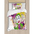 thumbnail image 3 of Mardi Gras Queen Size Duvet Cover Set, Cartoon Design of Mardi Gras Jester Smiling and Holding a Mask Harlequin Figure, Decorative 3 Piece Bedding Set with 2 Pillow Shams, Multicolor, by Ambesonne, 3 of 3
