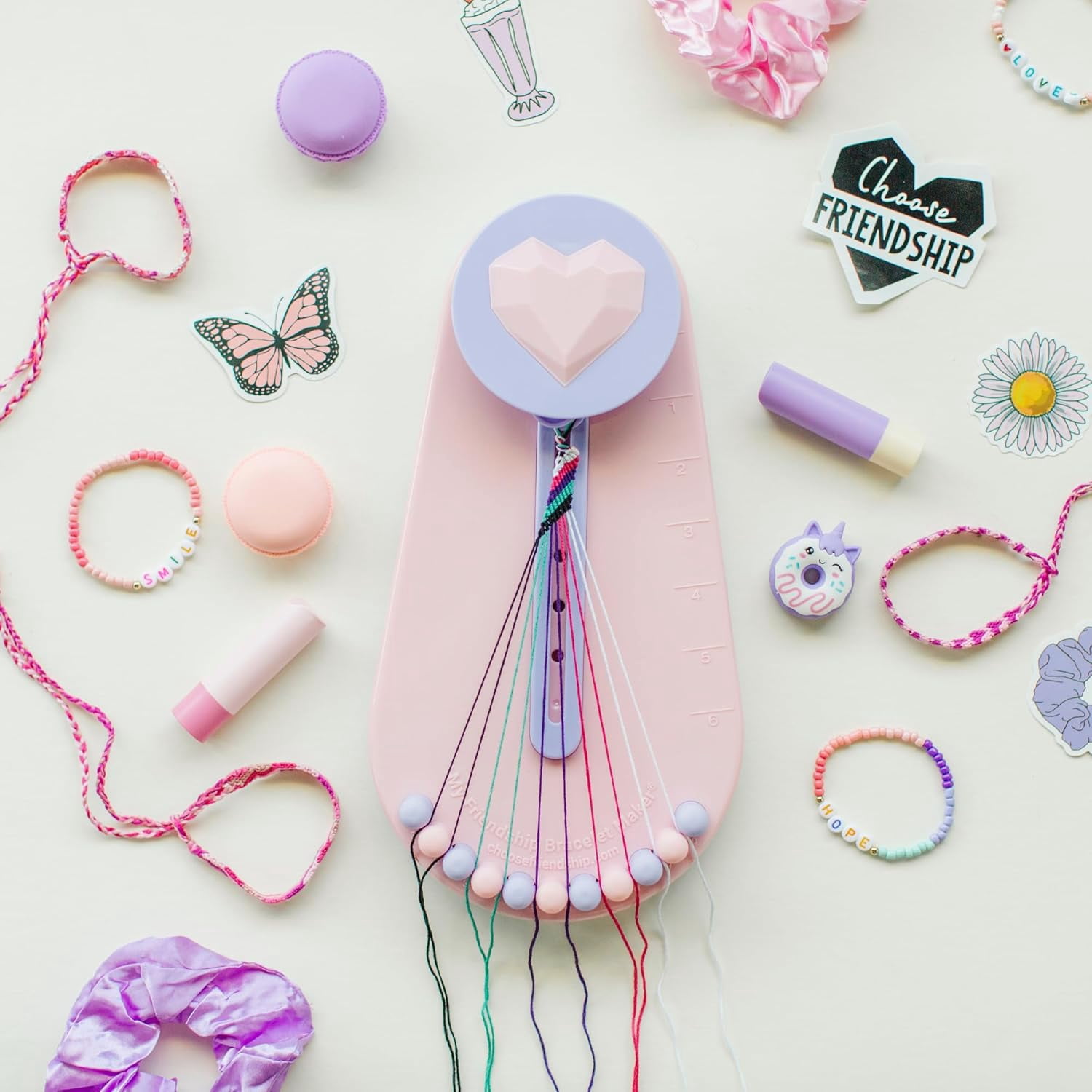 Choose Friendship My Friendship Bracelet Maker (New and Improved) 20 Pre-Cut Threads, Blush Berry, 8+