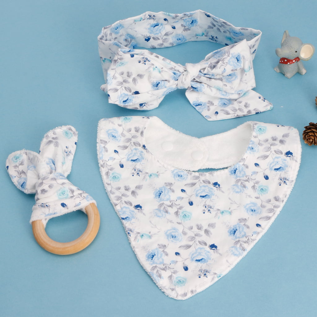 3Pcs Baby Rabbit Ears Teether Cotton Bibs Headband Infant Saliva Towel Care Set 