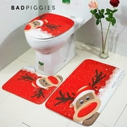 BadPiggies 3PCS Christmas Bathroom Non-Slip Pedestal Rug+Lid Toilet Cover+Bath Mat Set